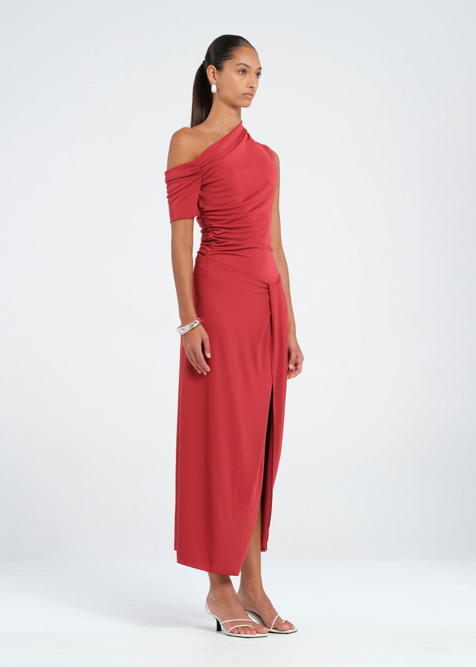Cleo One Shoulder Irregular Balloon Sleeve Top and High Rise Pleated Button Waist Pocket Loose Pants Set