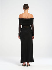benni off shoulder dress Benni Nico Off Shoulder Maxi Dress Watermelon ABC Dress Hire