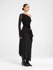 Black Asymmetric Off Shoulder Maxi Dress
