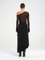 Black Asymmetric Off Shoulder Maxi Dress