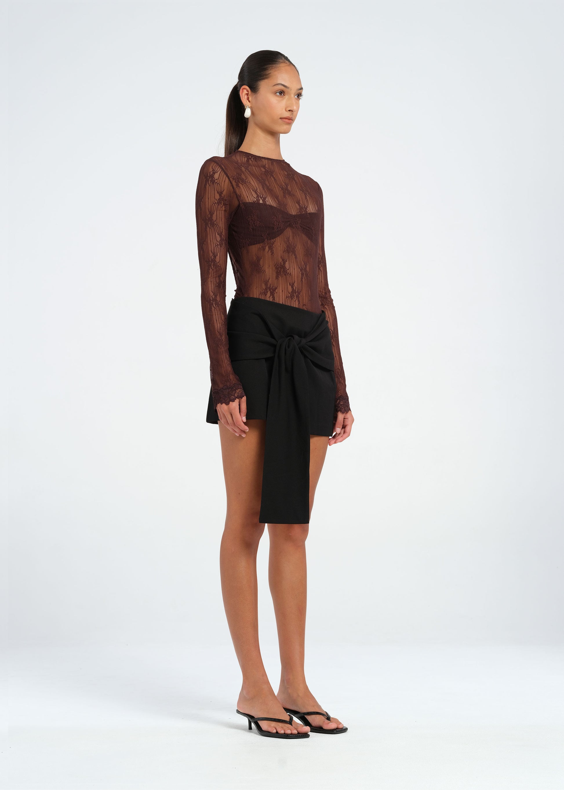 Brown Lace Mini Dress with Bralette