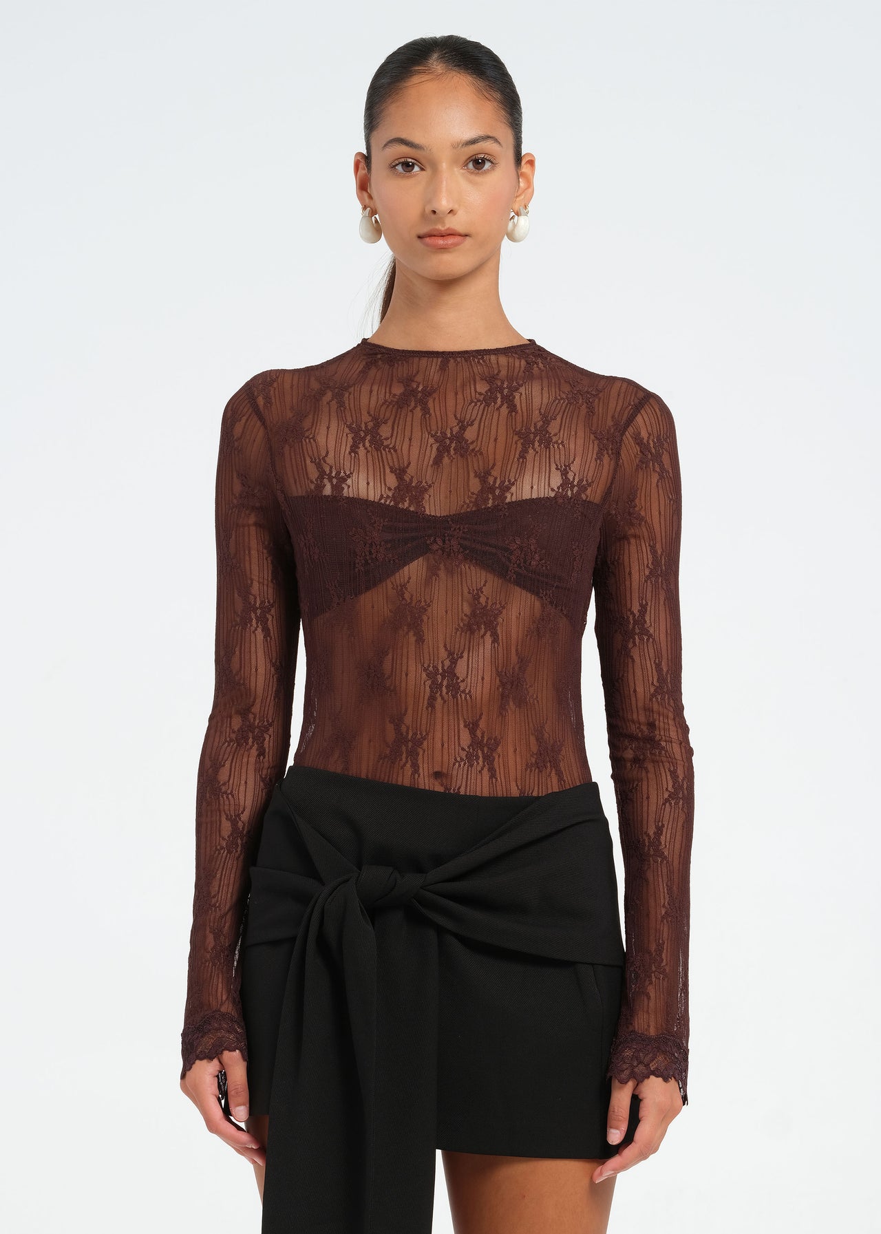 Brown Lace Mini Dress with Bralette