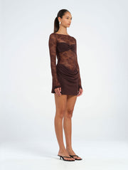 Brown Lace Mini Dress with Bralette