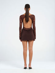 Brown Lace Mini Dress with Bralette