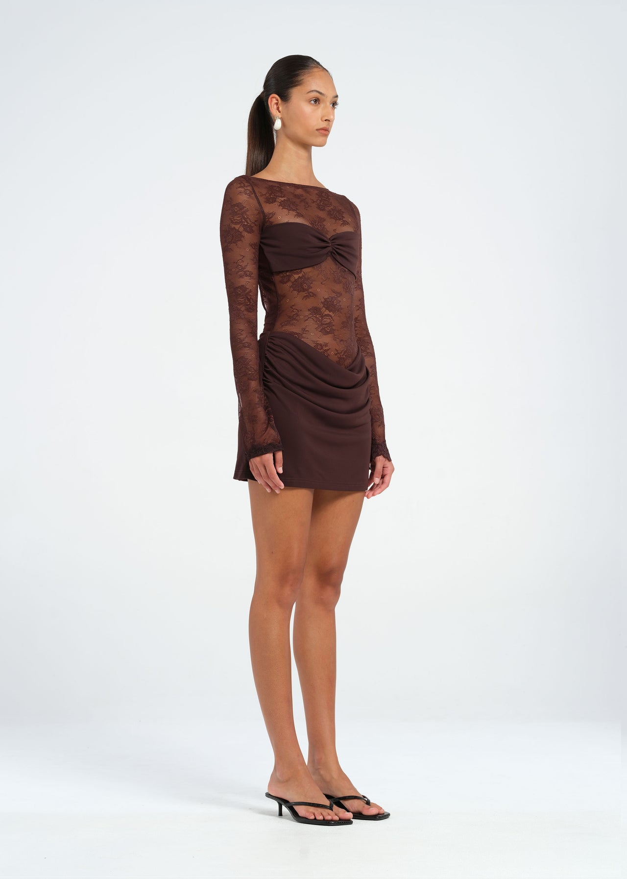 Brown Lace Mini Dress with Bralette