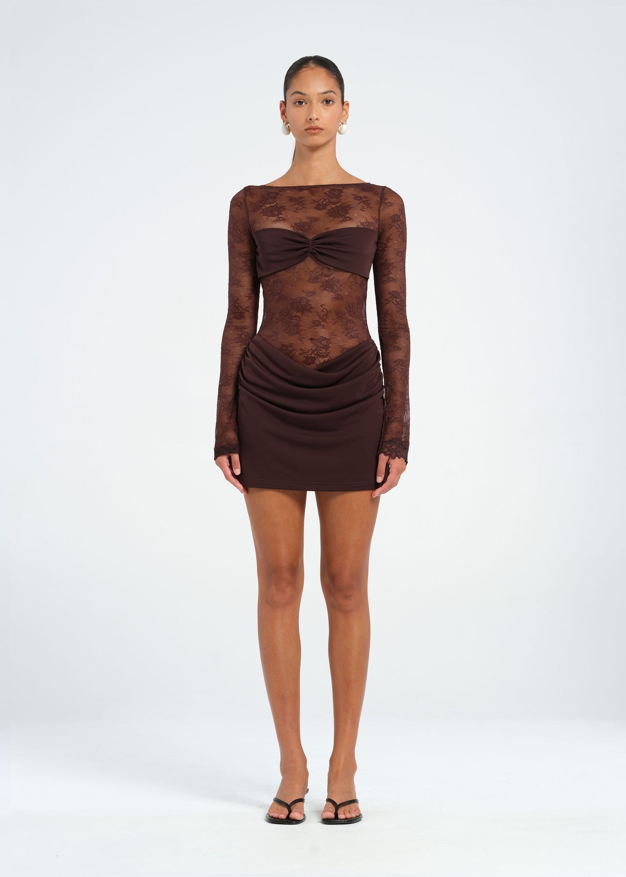 Brown Lace Mini Dress with Bralette