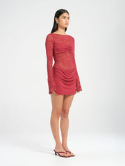 Red Lace Long Sleeve Mini Dress