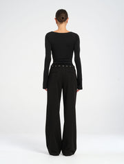 Black Suit Pant with Black Eyelets and Buckle