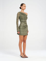 Green Off Shoulder Mini Dress with Ruching