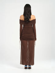 Brown Long Sleeve Off Shoulder Dress
