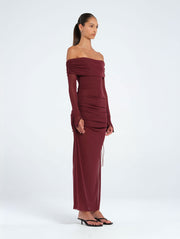 Purple Off Shoulder Dress with Ruching