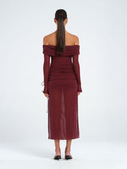 Purple Off Shoulder Dress with Ruching