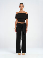 Black Off Shoulder Top with Tie Back