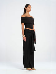 Black Off Shoulder Top with Tie Back