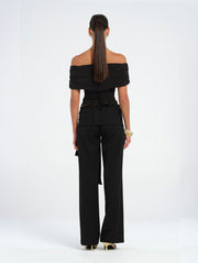Black Off Shoulder Top with Tie Back