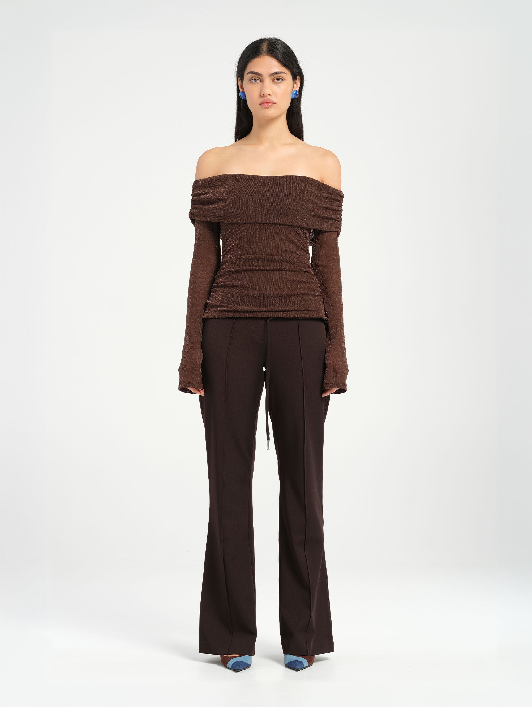 BENNI (brown) Lorena off the shoulder long sleeve maxi main image 0