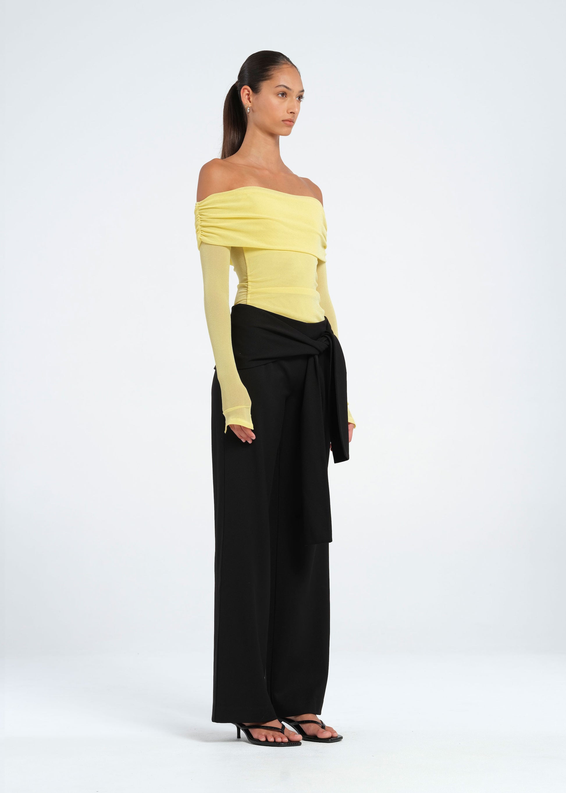 Yellow Off Shoulder Top with Ruching