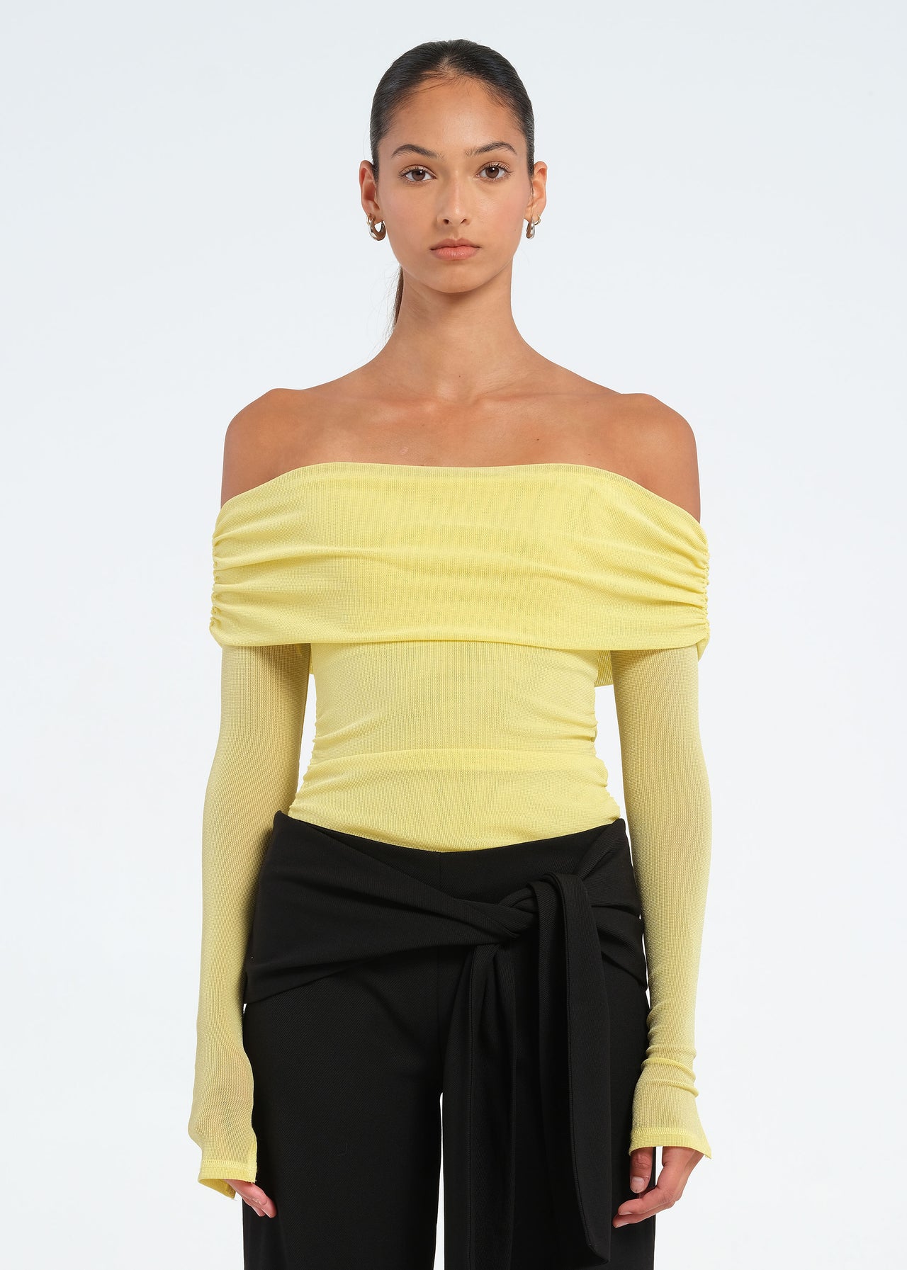 Yellow Off Shoulder Top with Ruching