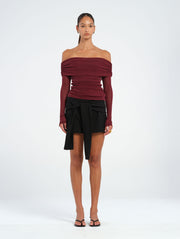 Purple Off Shoulder Top with Ruching