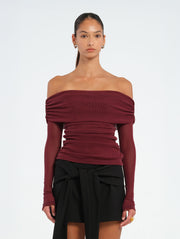 Purple Off Shoulder Top with Ruching