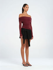 Purple Off Shoulder Top with Ruching