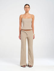 Beige Tailored Tank Top with Spaghetti Straps