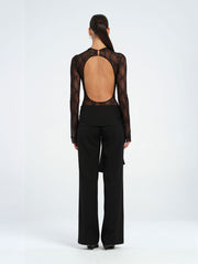Black Tailored Pant with Front Sash Tie