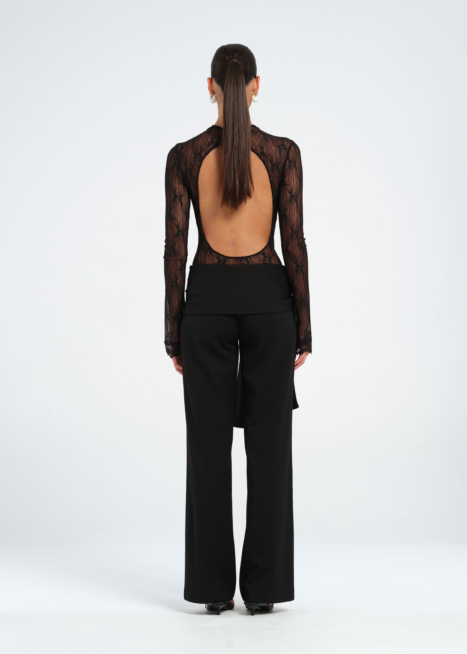 Black Tailored Pant with Front Sash Tie