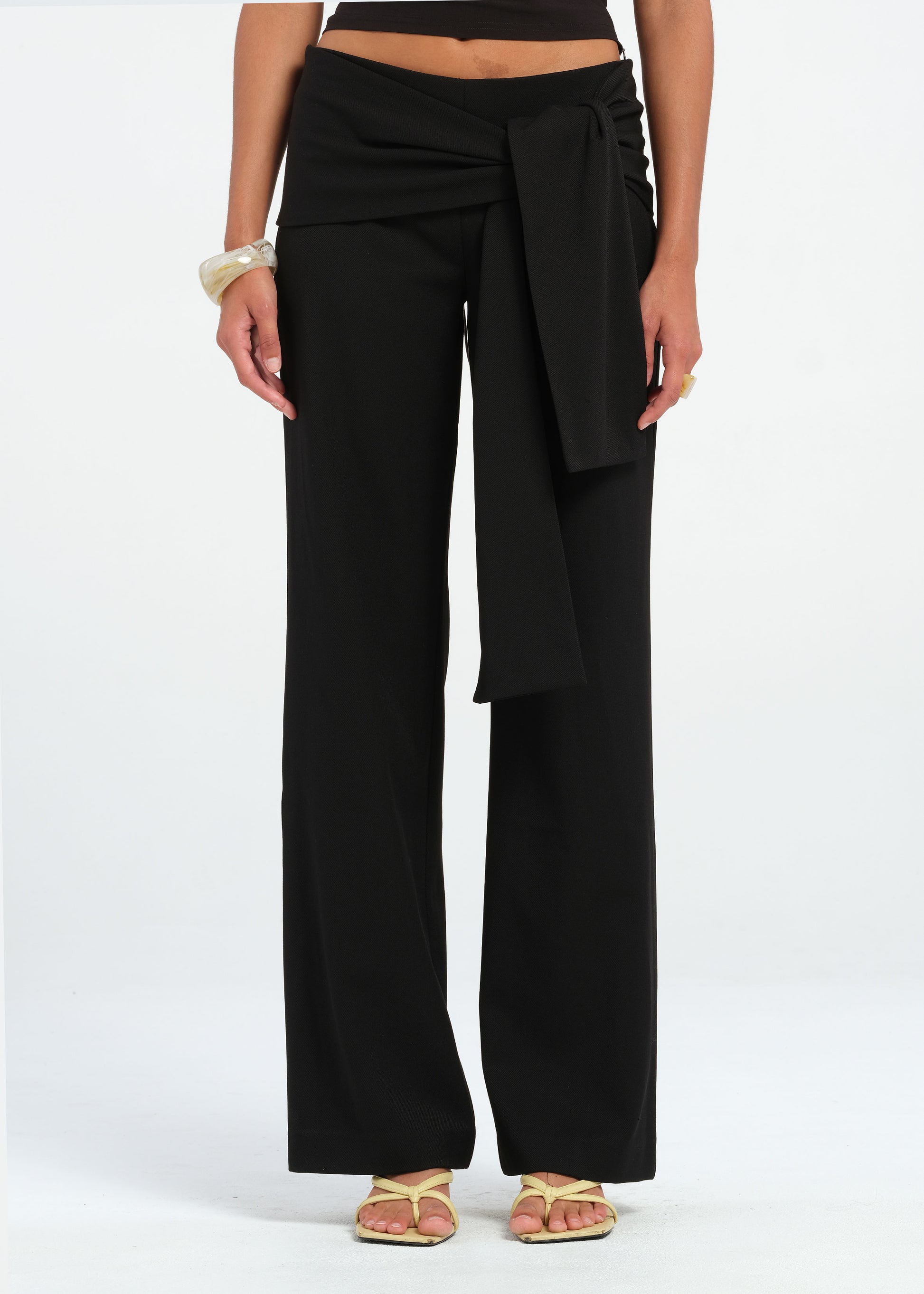 Black Tailored Pant with Front Sash Tie