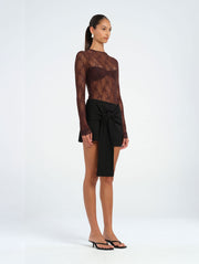 Black Mini Tailored Skirt with Front Sash Tie