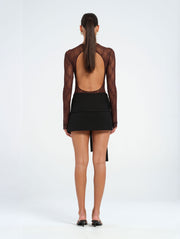 Black Mini Tailored Skirt with Front Sash Tie