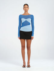 Blue Mesh Long Sleeve Top with Bralette