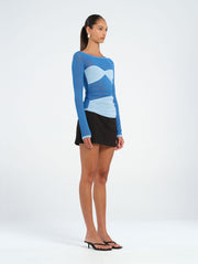 Blue Mesh Long Sleeve Top with Bralette