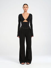 Black V-neck Long Sleeved Bodysuit