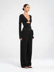 Black V-neck Long Sleeved Bodysuit
