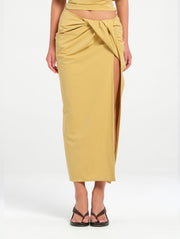 Yellow Twist Midi Skirt 