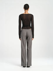 Black Long Sleeve Halter Cut Out Sheer Top