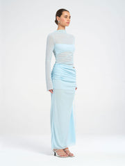 Blue Long Sleeve Mesh Dress 