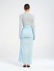 Blue Long Sleeve Mesh Dress 