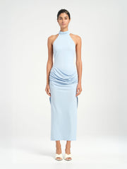 Blue High Neck Maxi Dress with Racer Racerback