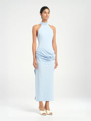 Blue High Neck Maxi Dress with Racer Racerback