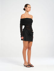 Black Off Shoulder Long Sleeved Mini Dress