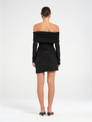 Black Off Shoulder Long Sleeved Mini Dress