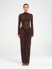 Brown Long Sleeve Maxi Dress