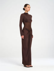 Brown Long Sleeve Maxi Dress