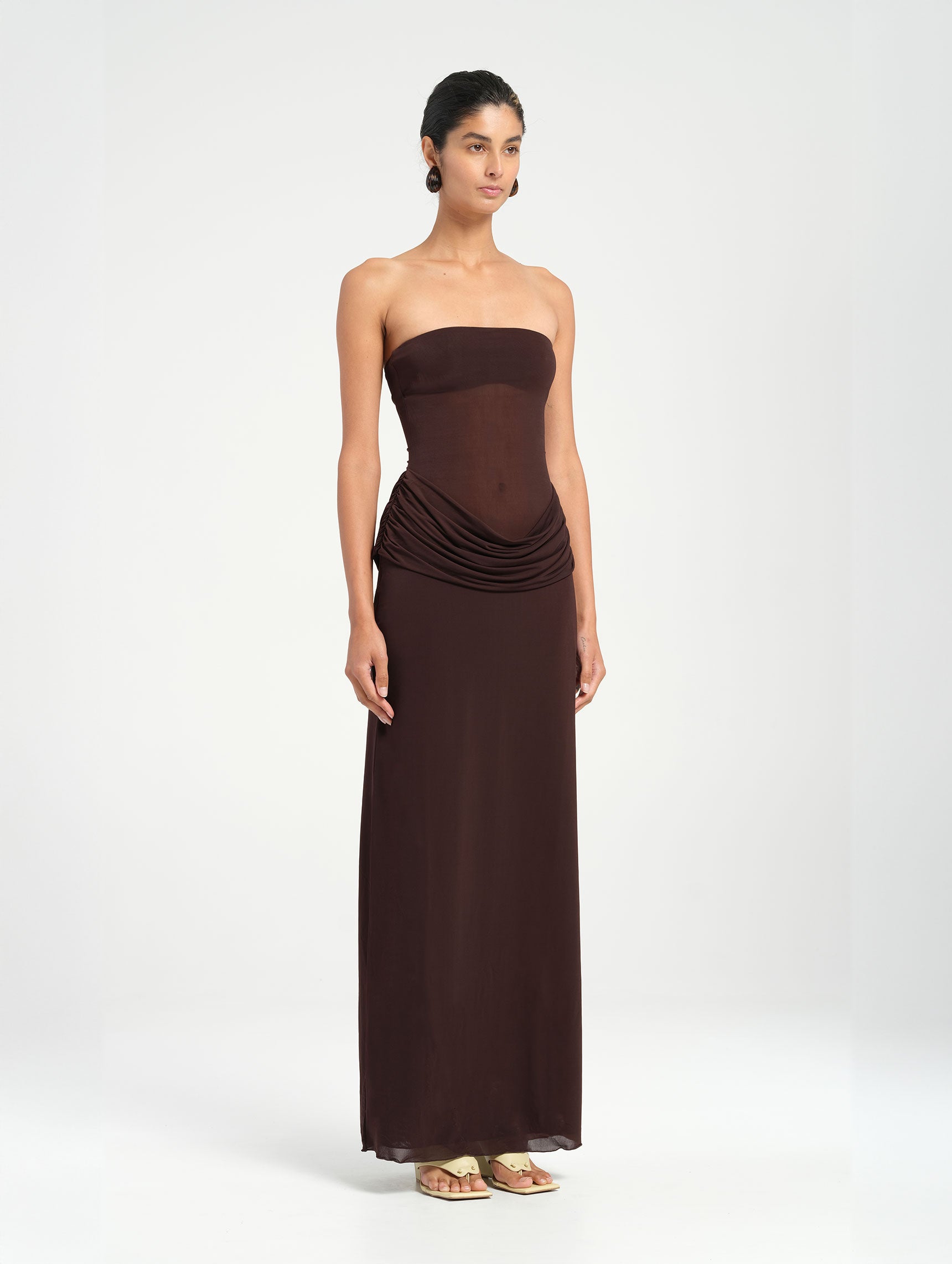 Reina Strapless Maxi Dress Chocolate
