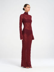 Red Long Sleeve Lace Maxi Dress