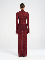 Red Long Sleeve Lace Maxi Dress