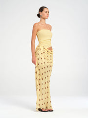 Yellow & Brown Polka Dot Strapless Maxi Dress
