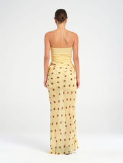 Yellow & Brown Polka Dot Strapless Maxi Dress
